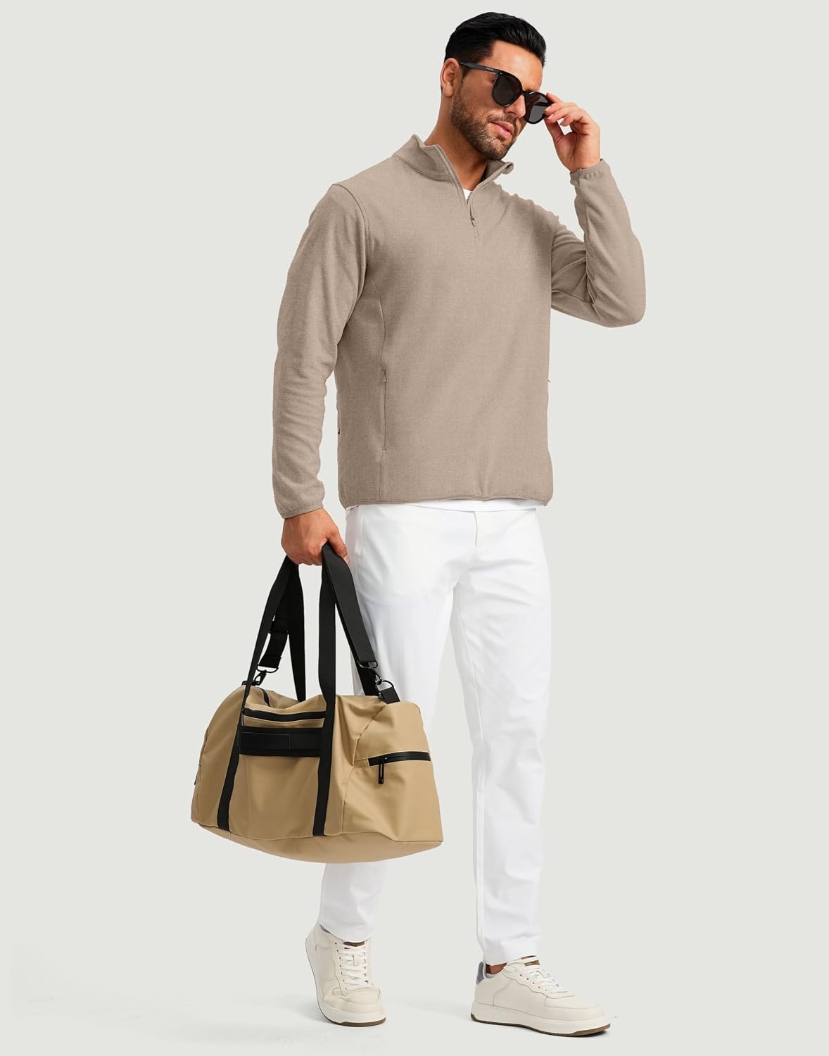 image:imageG Gradual Mens Quarter Zip Pullover Fleece with Zipper PocketsHeather Khaki