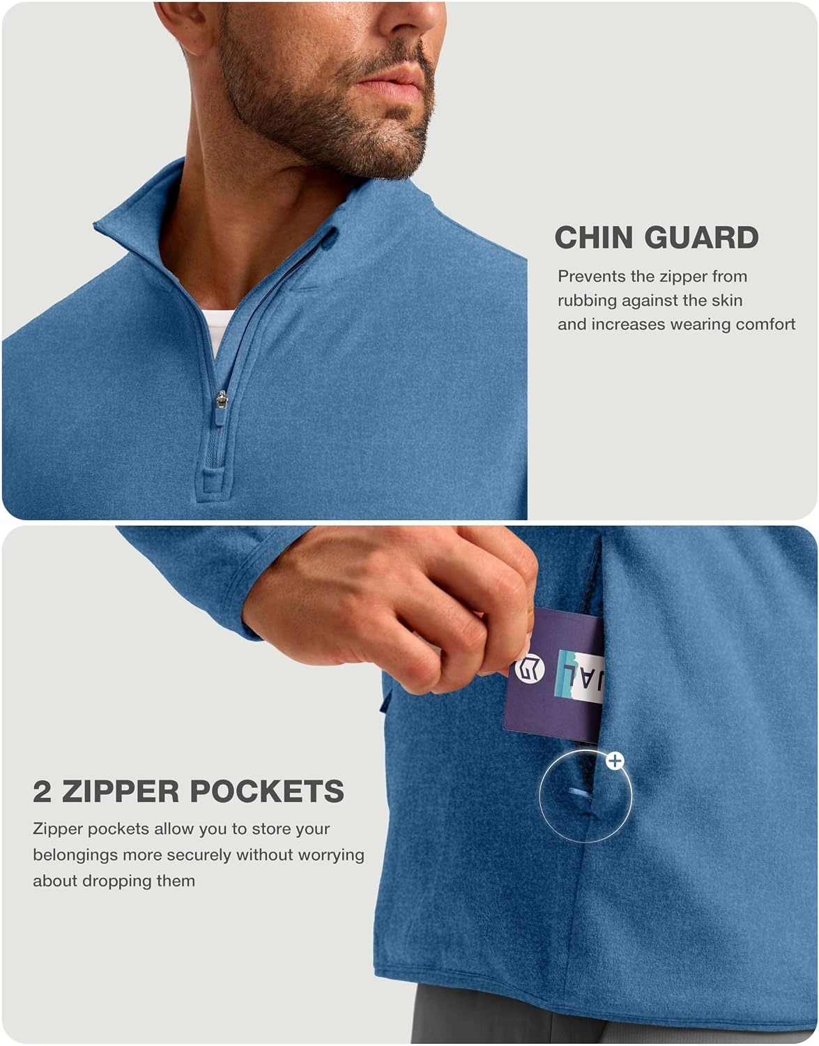 image:imageG Gradual Mens Quarter Zip Pullover Fleece with Zipper PocketsHeather Sky Blue
