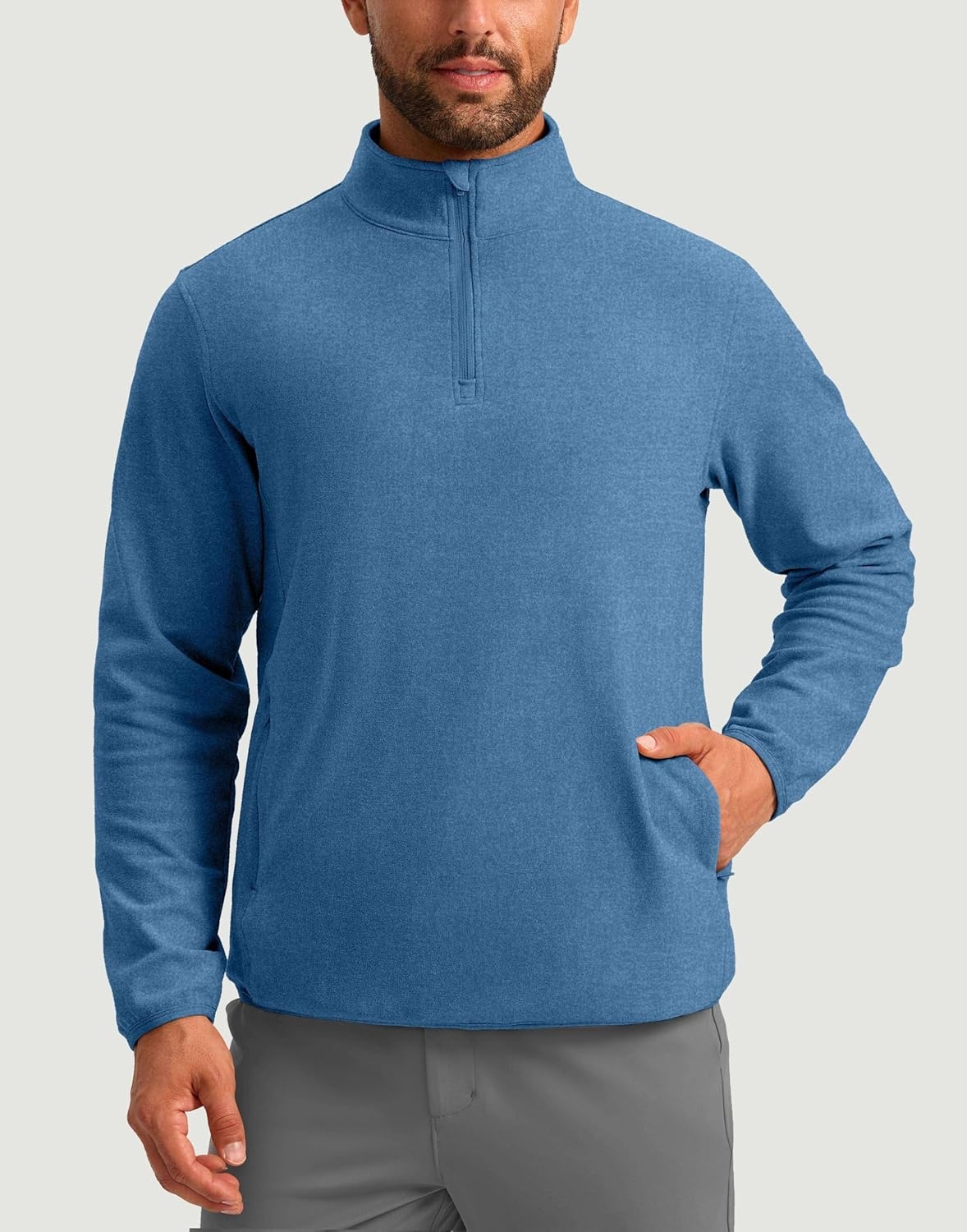 image:imageG Gradual Mens Quarter Zip Pullover Fleece with Zipper PocketsHeather Sky Blue