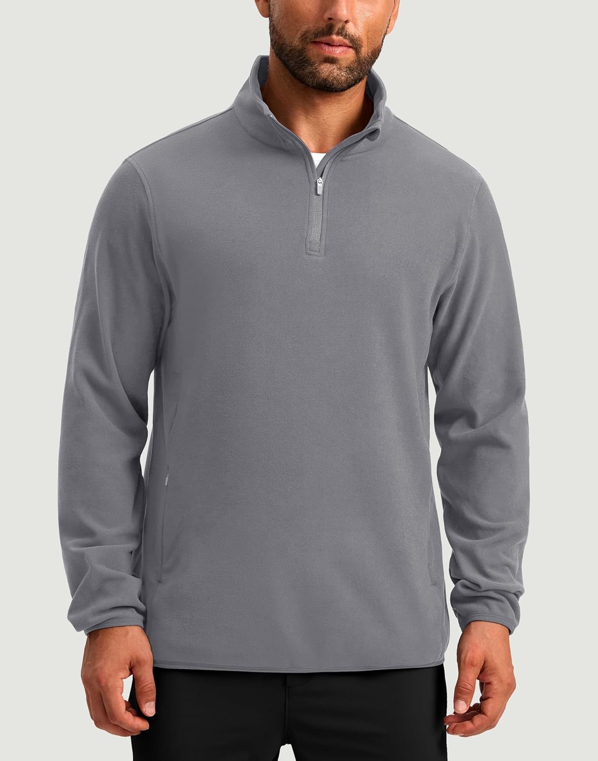 image:imageG Gradual Mens Quarter Zip Pullover Fleece with Zipper PocketsLight Grey