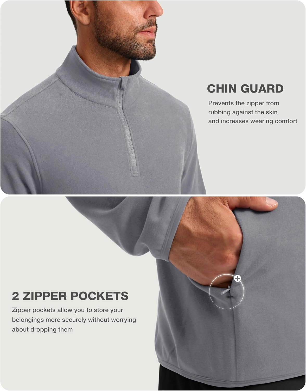 image:imageG Gradual Mens Quarter Zip Pullover Fleece with Zipper PocketsLight Grey