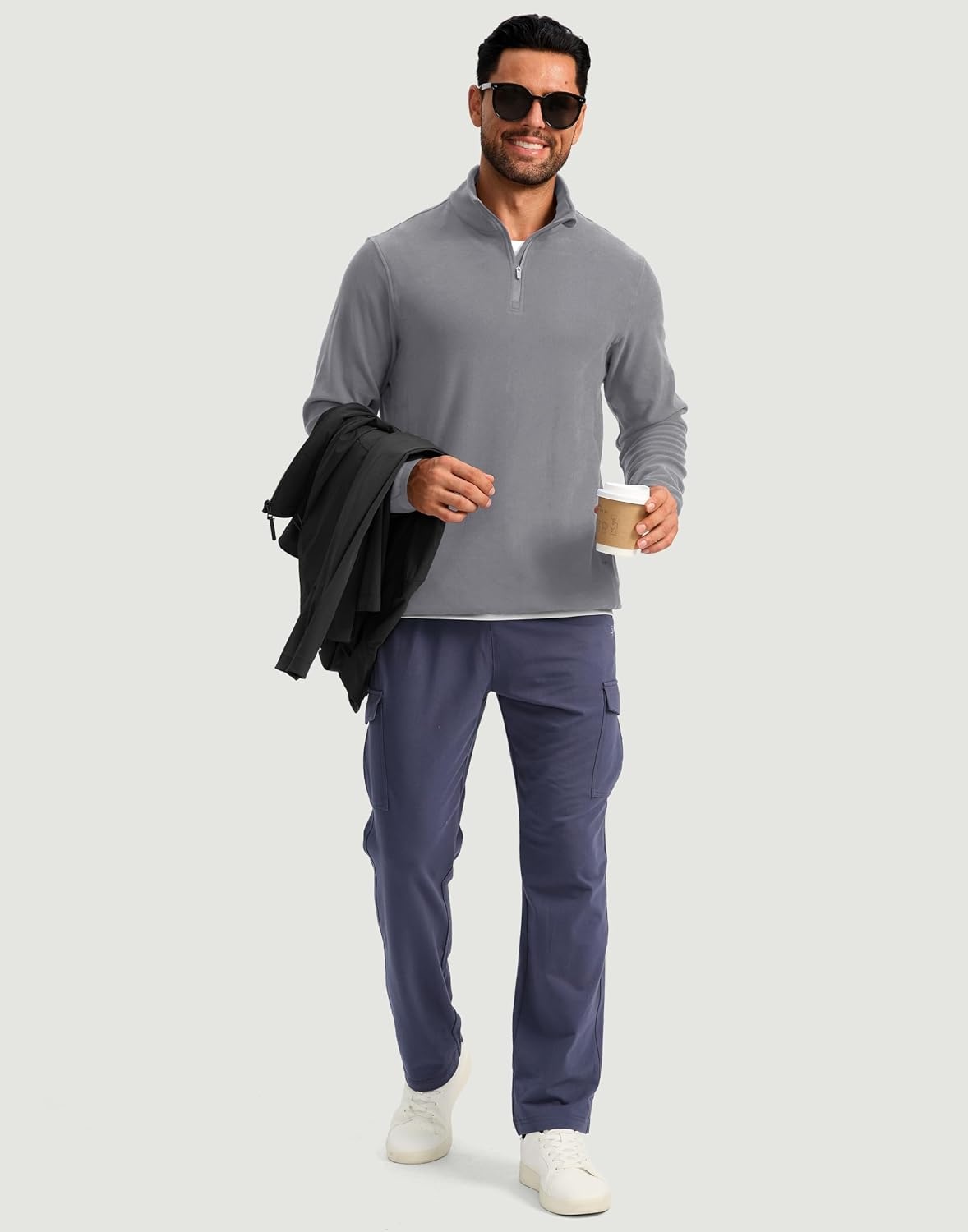 image:imageG Gradual Mens Quarter Zip Pullover Fleece with Zipper PocketsLight Grey