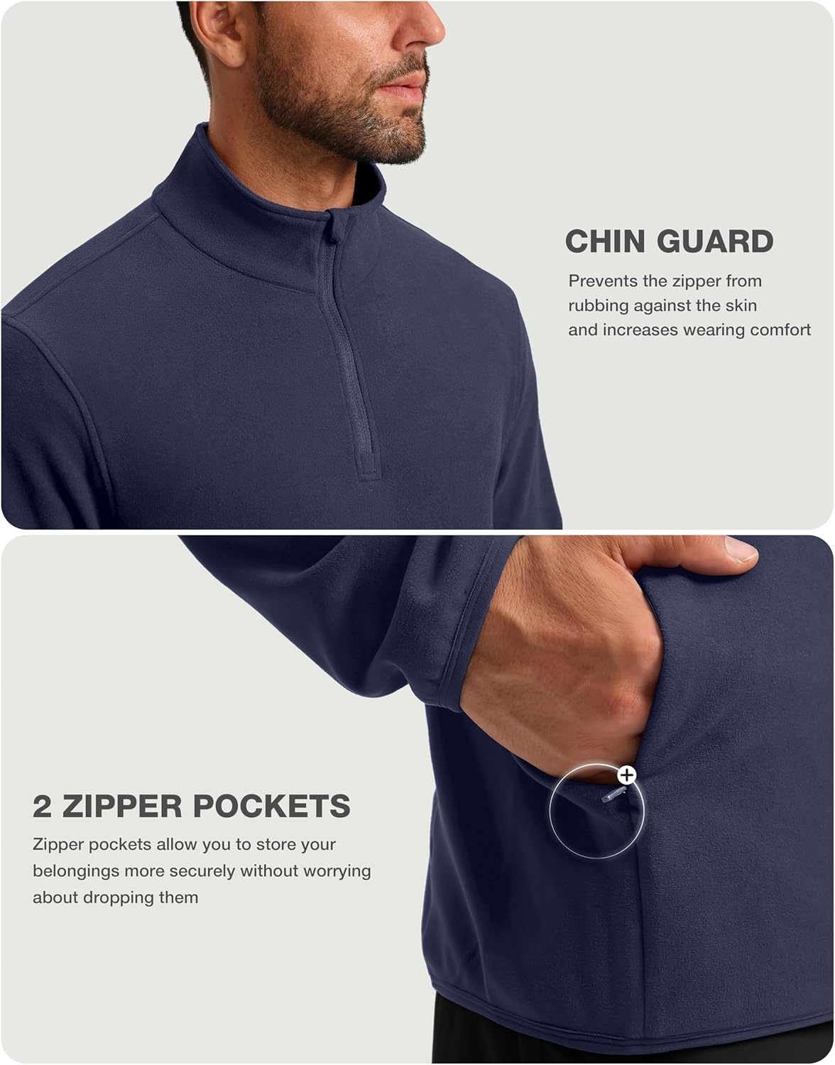 image:imageG Gradual Mens Quarter Zip Pullover Fleece with Zipper PocketsNavy Blue