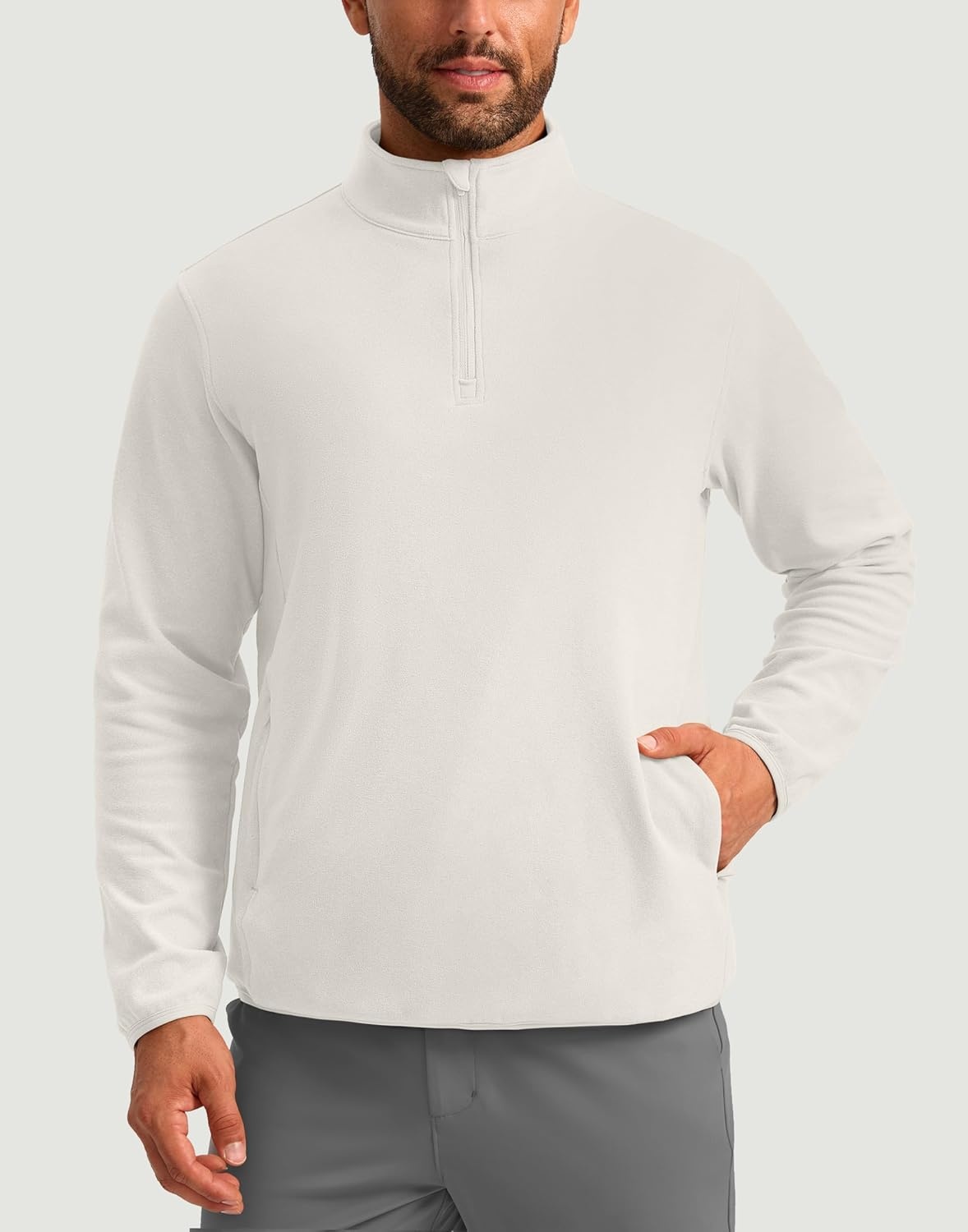 image:imageG Gradual Mens Quarter Zip Pullover Fleece with Zipper PocketsOffwhite
