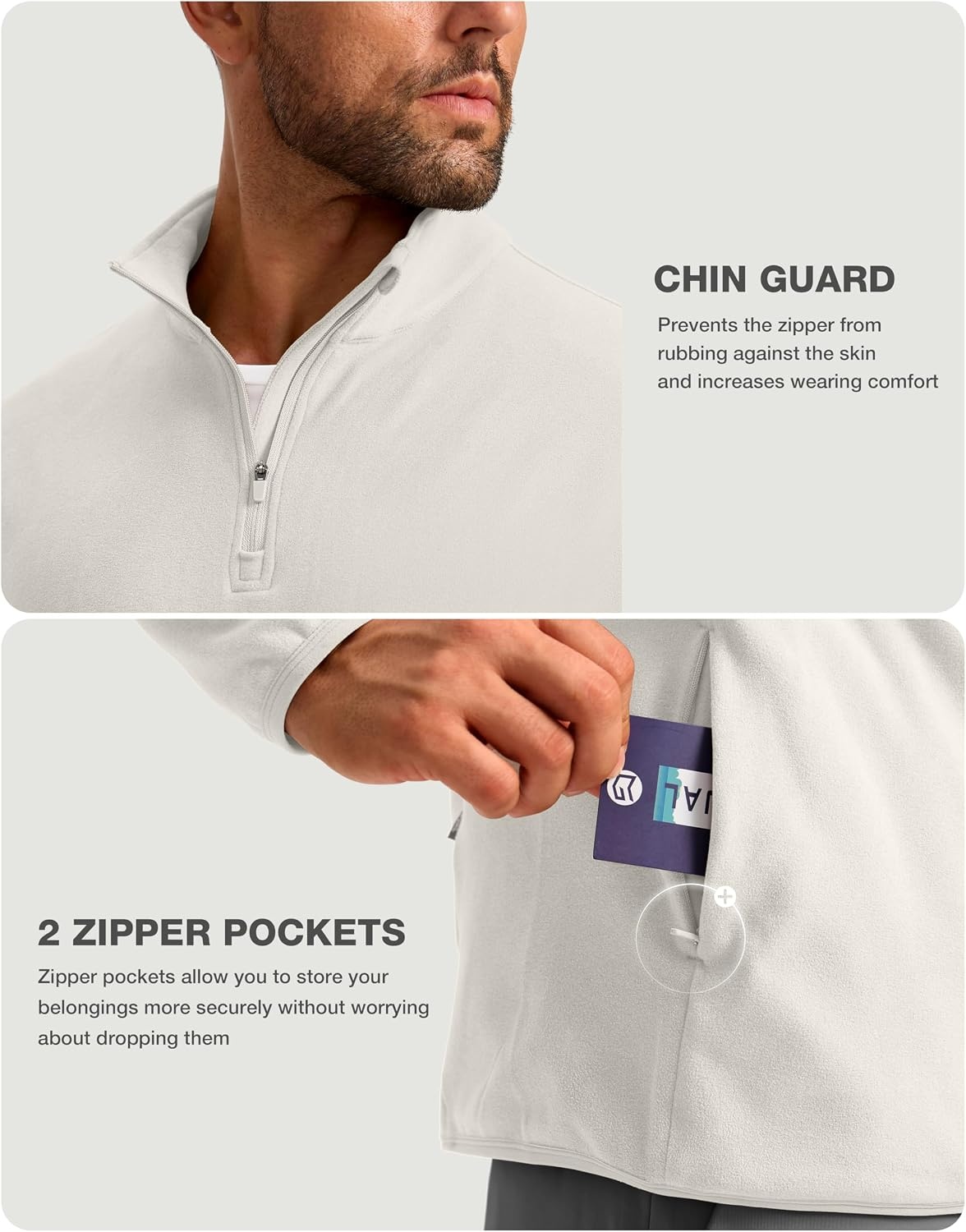image:imageG Gradual Mens Quarter Zip Pullover Fleece with Zipper PocketsOffwhite