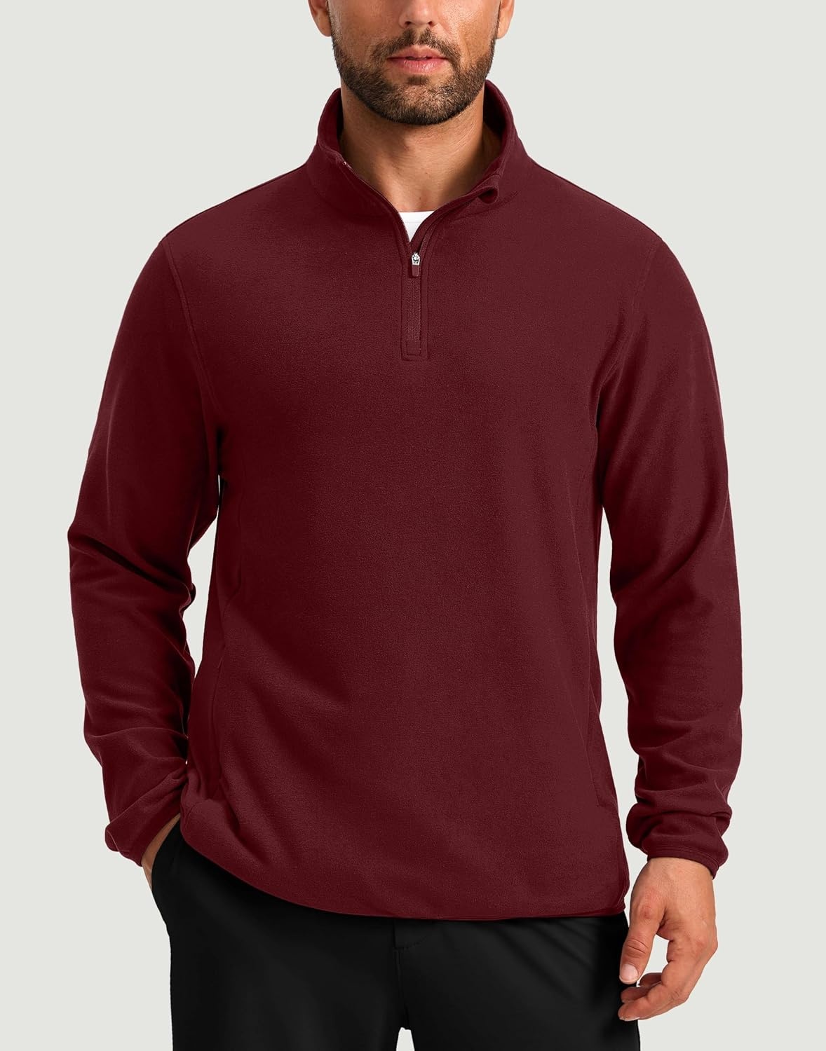 image:imageG Gradual Mens Quarter Zip Pullover Fleece with Zipper PocketsWine