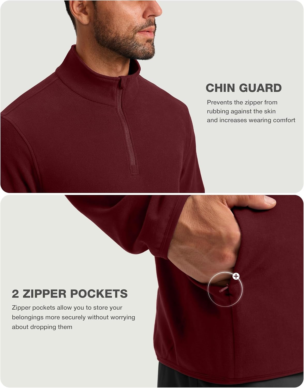 image:imageG Gradual Mens Quarter Zip Pullover Fleece with Zipper PocketsWine