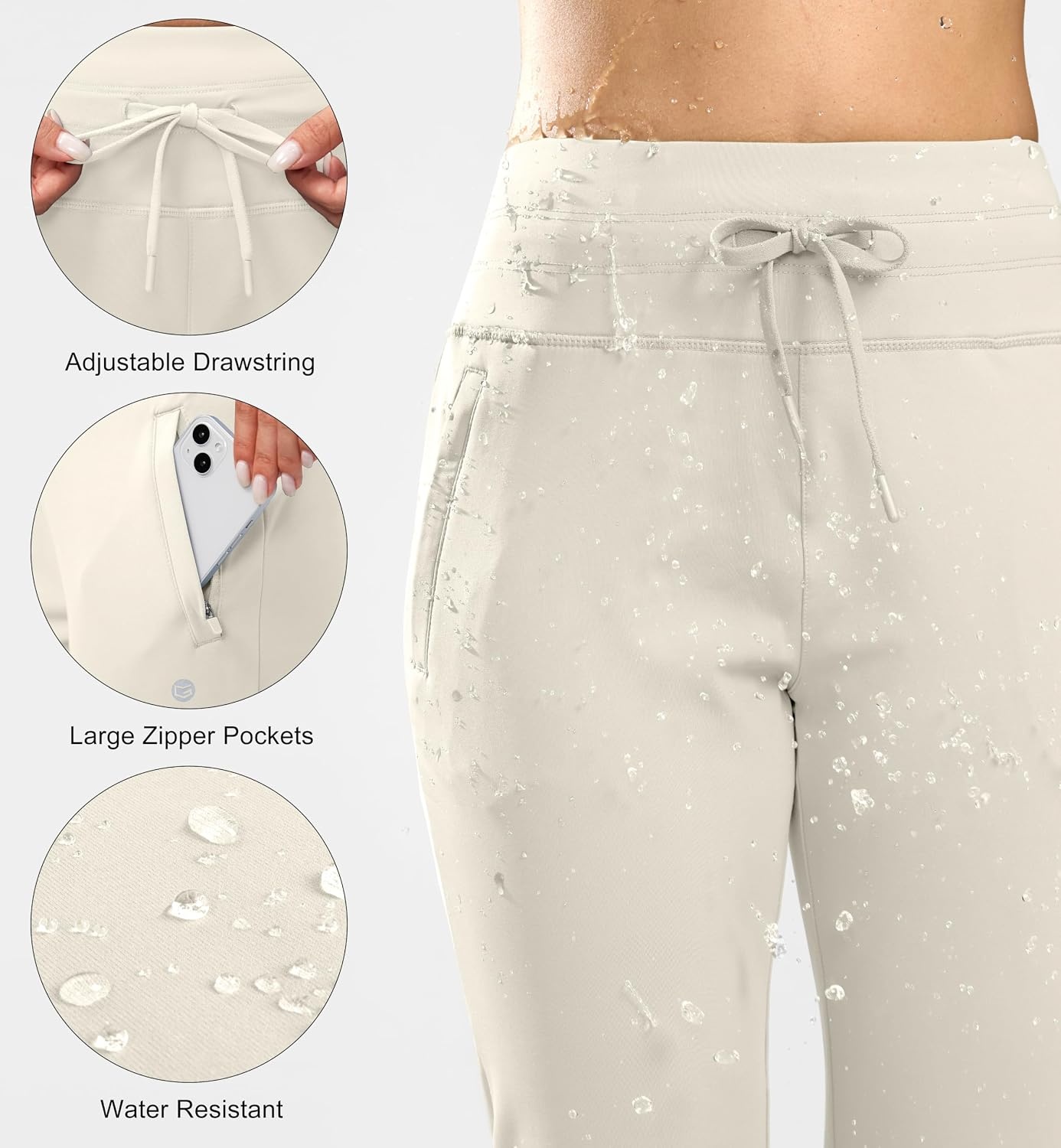 image:imageG Gradual Womens Fleece Lined Joggers High Waisted Water Resistant Thermal Winter Sweatpants Running Hiking PocketsBeige
