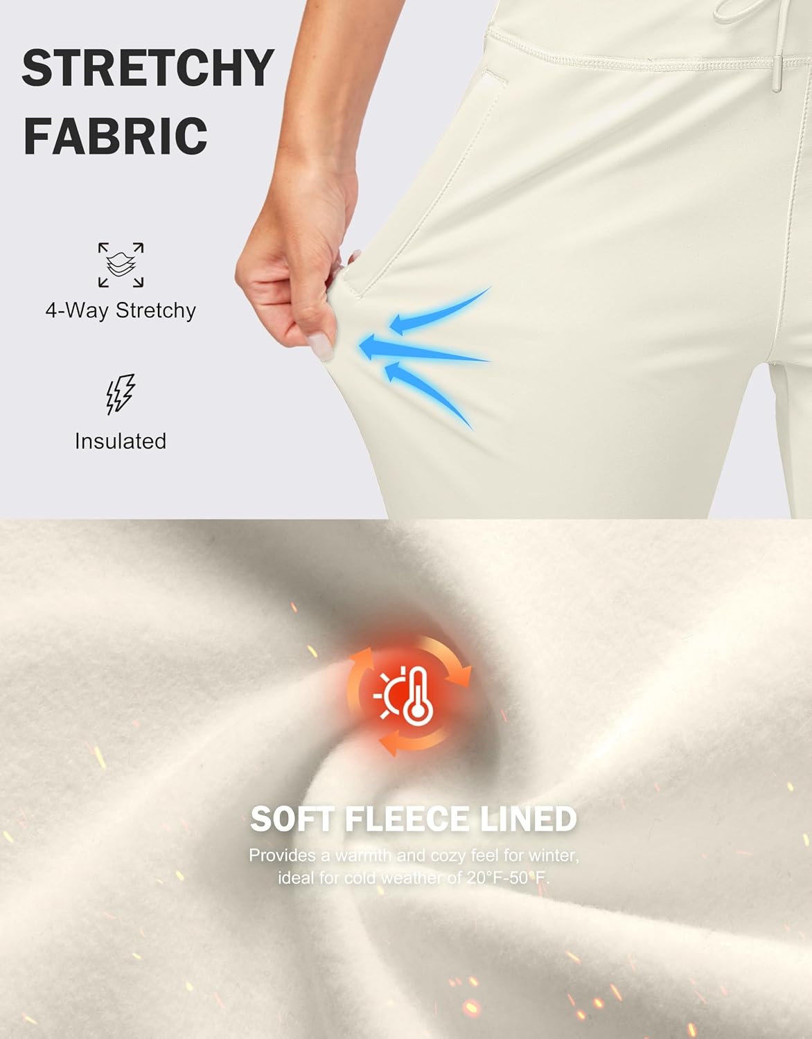 image:imageG Gradual Womens Fleece Lined Joggers High Waisted Water Resistant Thermal Winter Sweatpants Running Hiking PocketsBeige