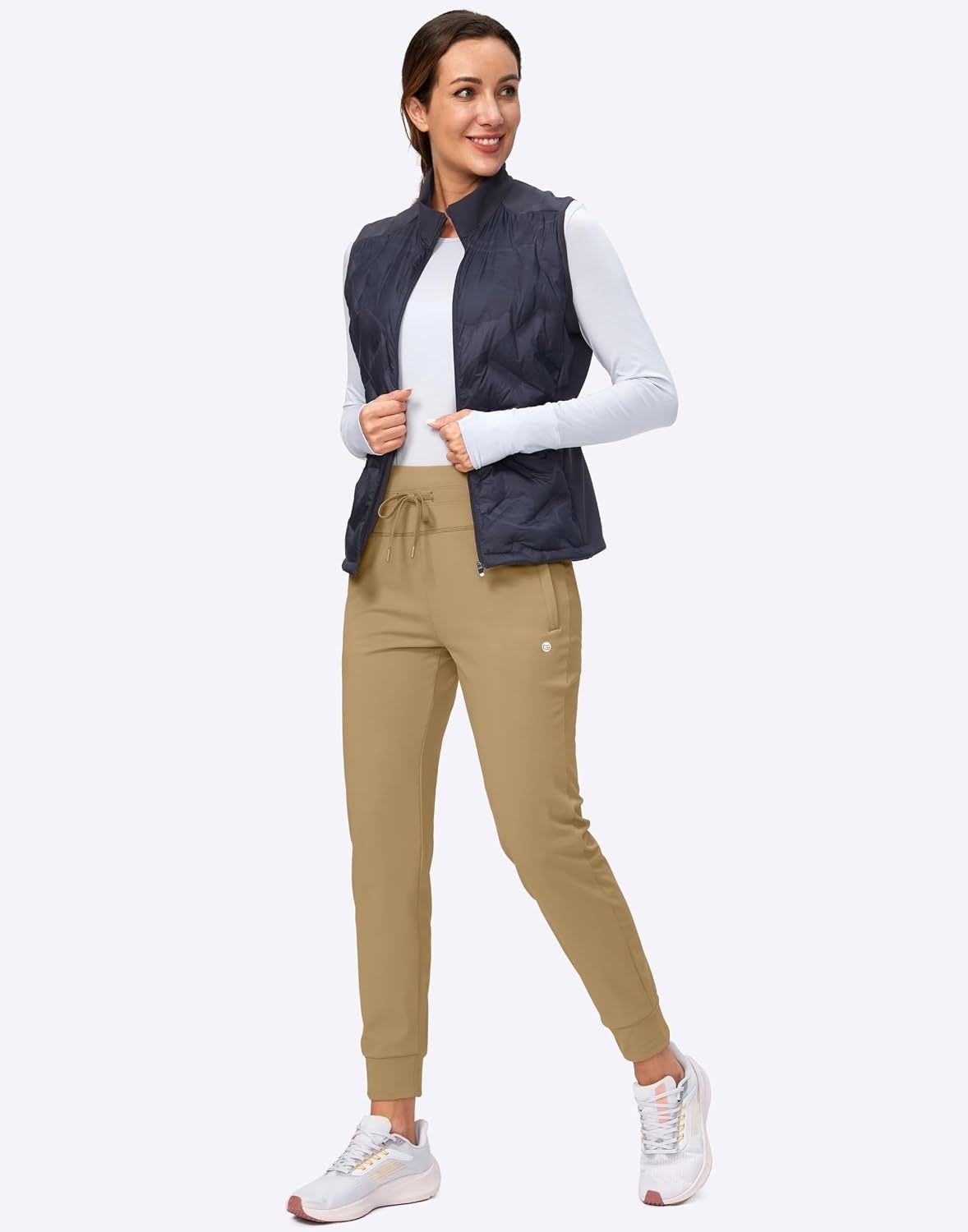 image:imageG Gradual Womens Fleece Lined Joggers High Waisted Water Resistant Thermal Winter Sweatpants Running Hiking PocketsDark Khaki