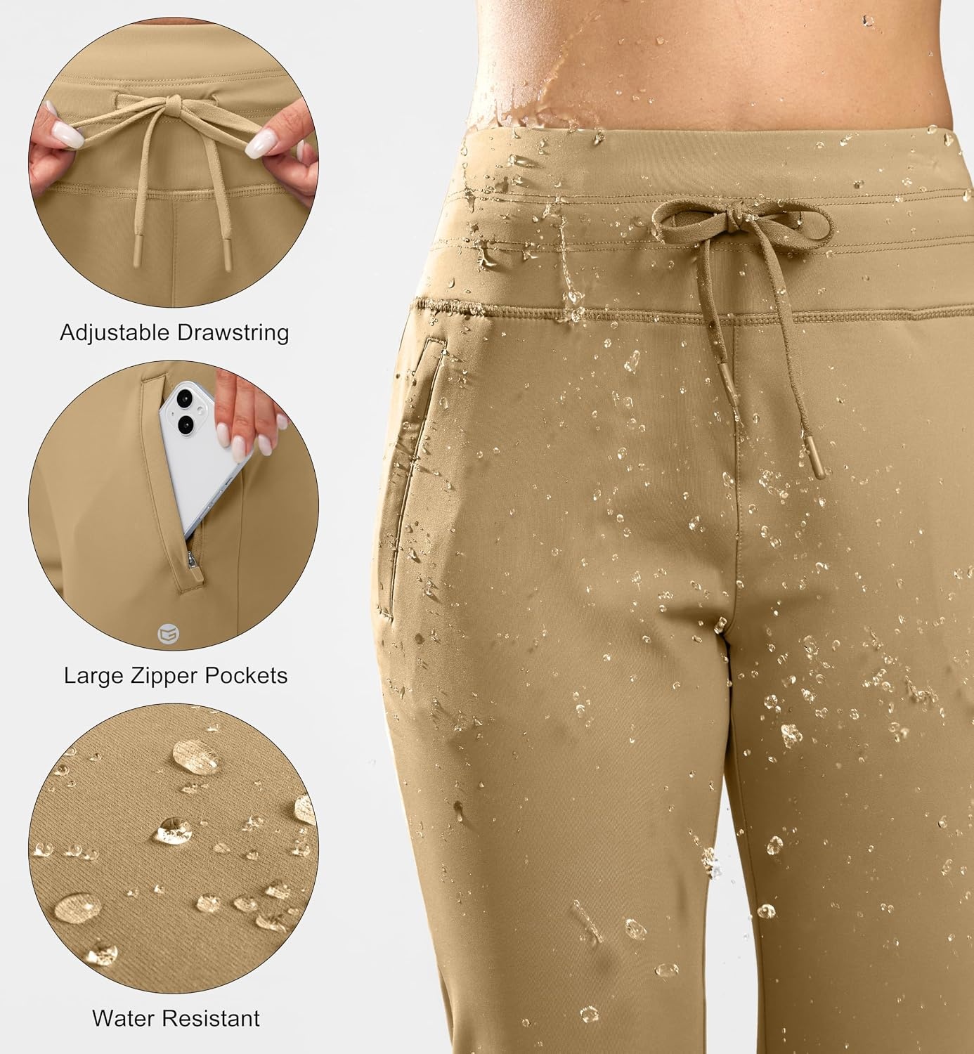 image:imageG Gradual Womens Fleece Lined Joggers High Waisted Water Resistant Thermal Winter Sweatpants Running Hiking PocketsDark Khaki