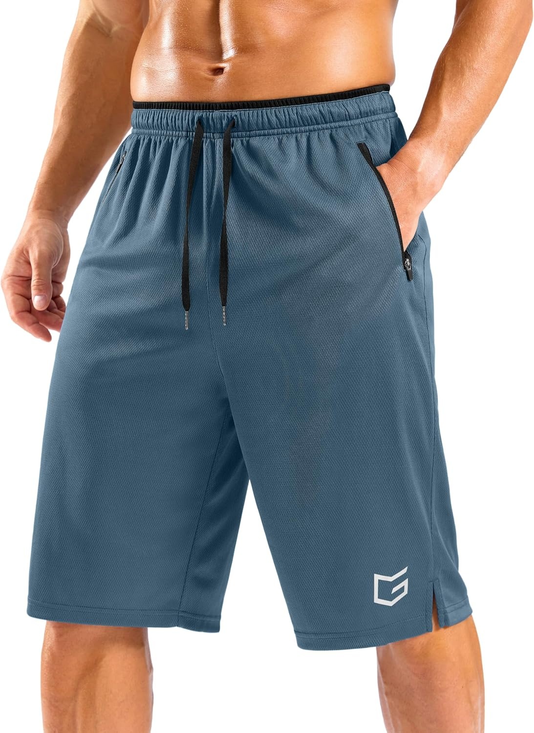 image:imageMens Athletic Shorts with Zipper Pocket 911 Basketball Long ShortsDusty Blue