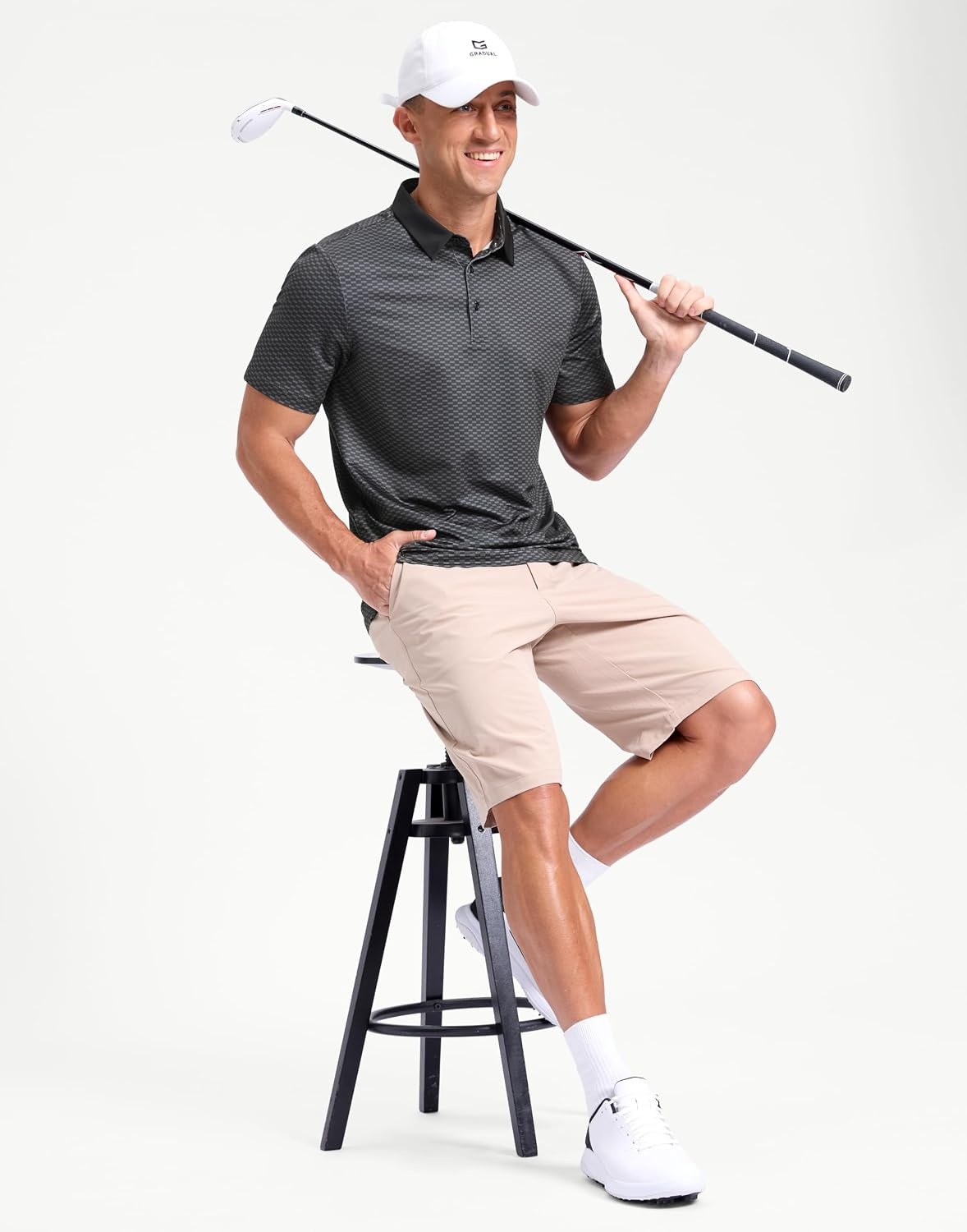 image:imageMens Golf Polo Shirts Dry Fit Print Golf Shirts for Men BreathableBlack Rectangle
