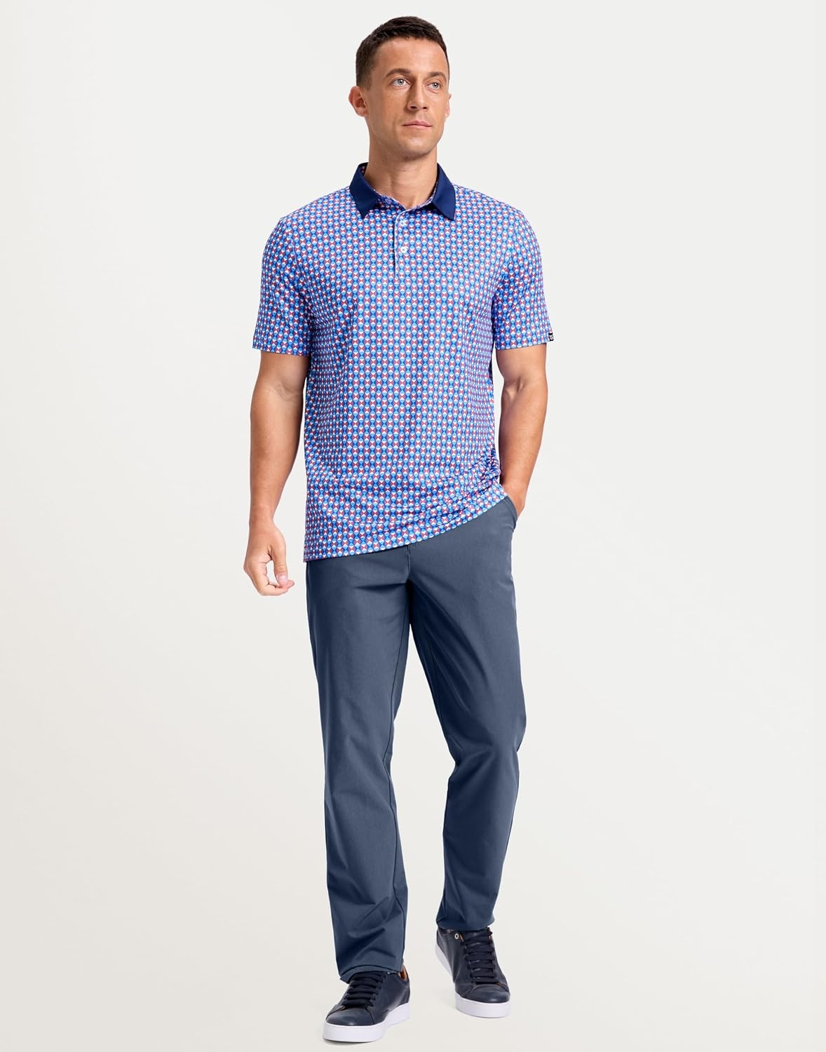 image:imageMens Golf Polo Shirts Dry Fit Print Golf Shirts for Men BreathableCheckerboard