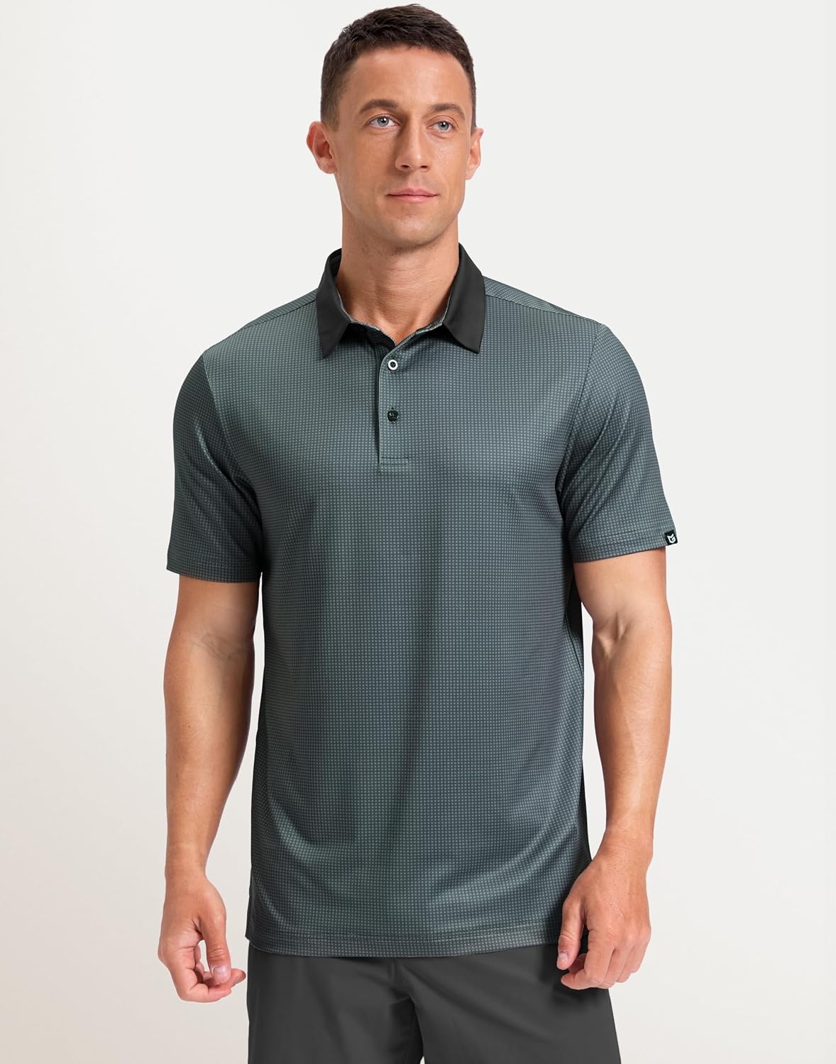 image:imageMens Golf Polo Shirts Dry Fit Print Golf Shirts for Men BreathableDeep Grey Grid