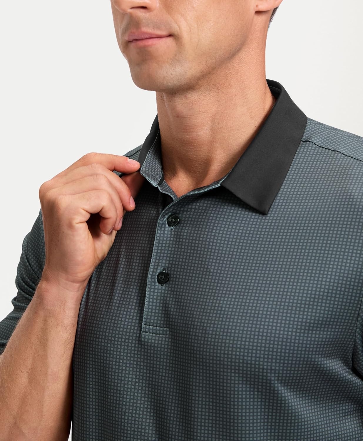 image:imageMens Golf Polo Shirts Dry Fit Print Golf Shirts for Men BreathableDeep Grey Grid
