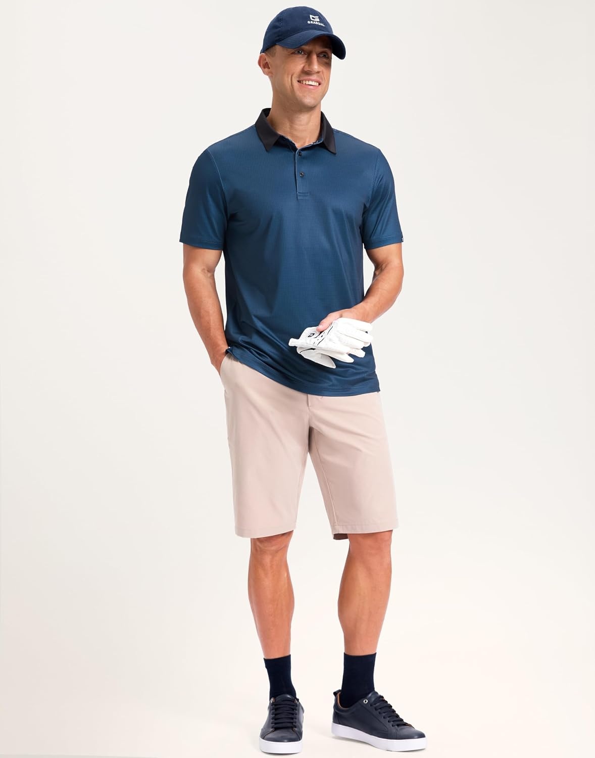 image:imageMens Golf Polo Shirts Dry Fit Print Golf Shirts for Men BreathableNavy Grid