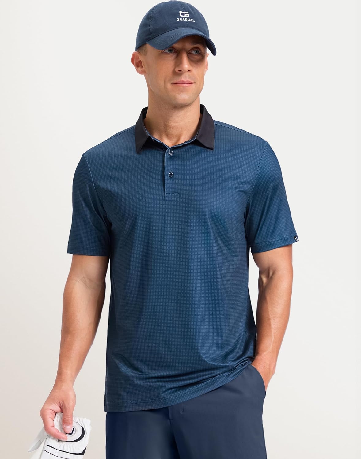 image:imageMens Golf Polo Shirts Dry Fit Print Golf Shirts for Men BreathableNavy Grid