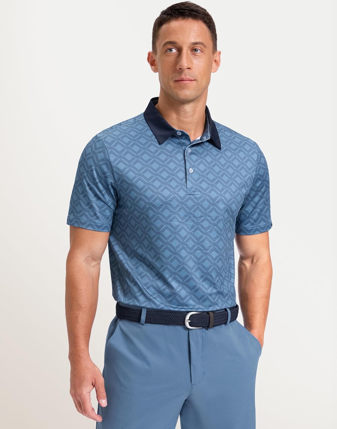 image:imageMens Golf Polo Shirts Dry Fit Print Golf Shirts for Men BreathableNavy Quadrilateral
