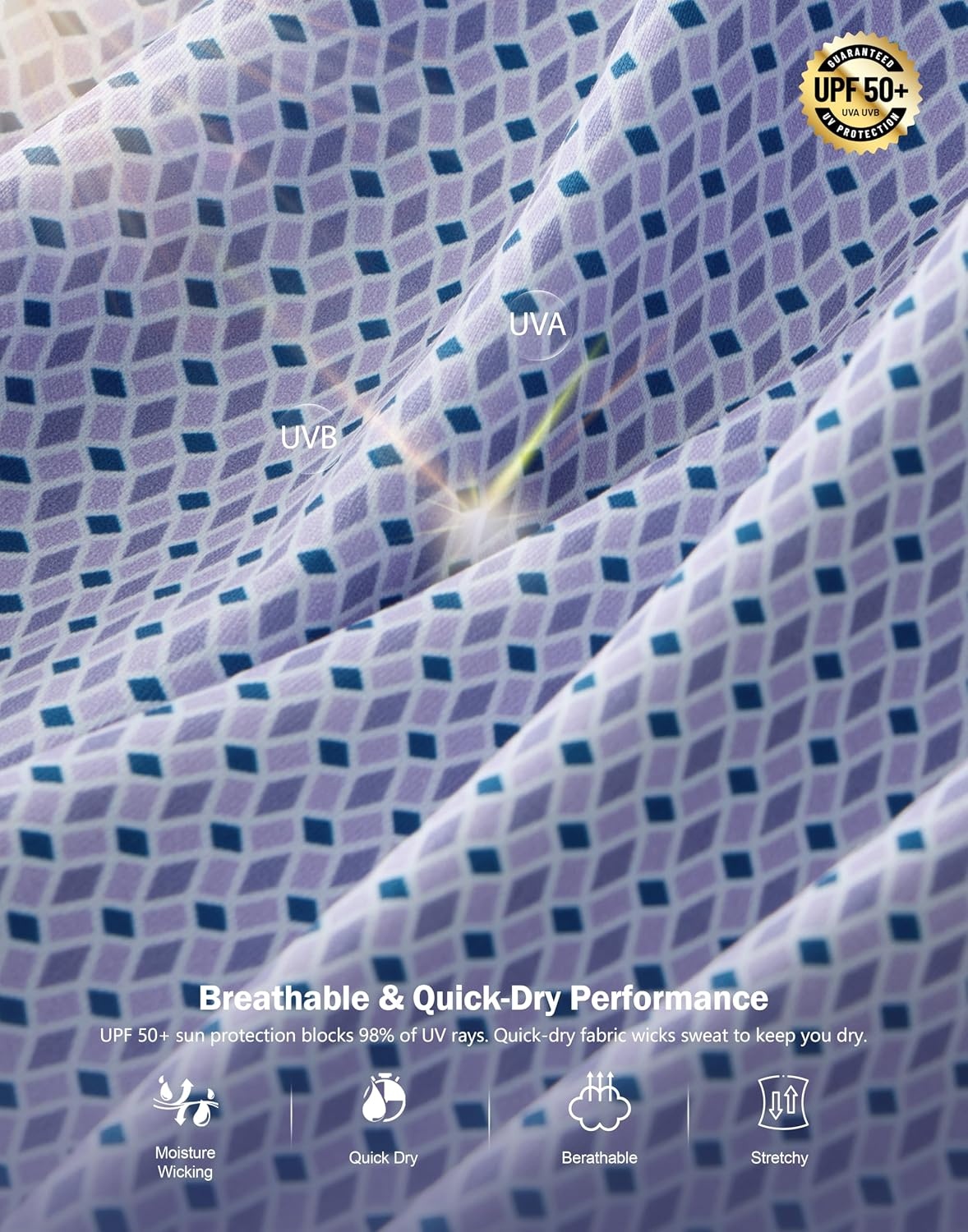 image:imageMens Golf Polo Shirts Dry Fit Print Golf Shirts for Men BreathablePurple Geometry