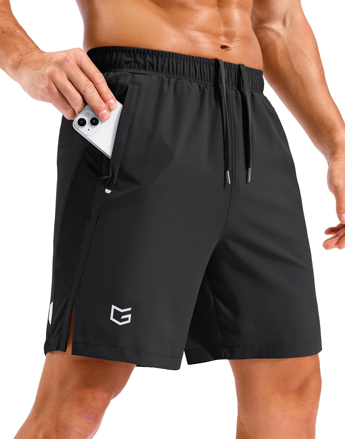 image:imageMens Running Athletic Shorts 795 Zip Pockets Gym Workout ShortBlack