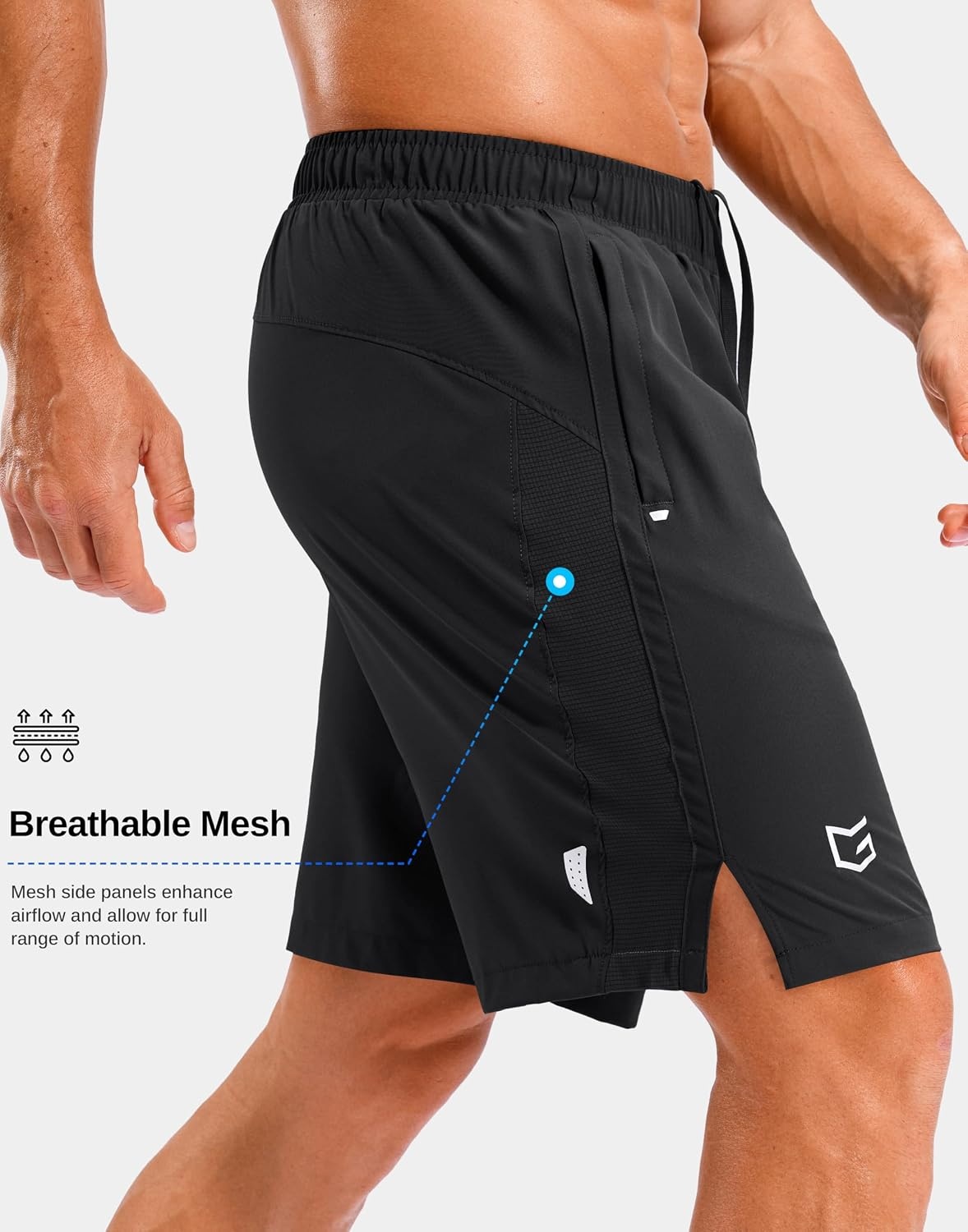 image:imageMens Running Athletic Shorts 795 Zip Pockets Gym Workout ShortBlack
