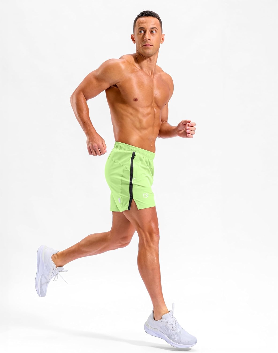 image:imageMens Running Athletic Shorts 795 Zip Pockets Gym Workout ShortBright Green