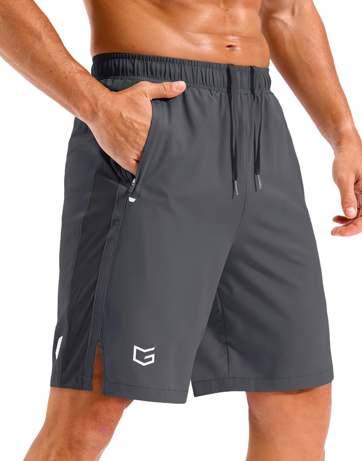 image:imageMens Running Athletic Shorts 795 Zip Pockets Gym Workout ShortDark Grey