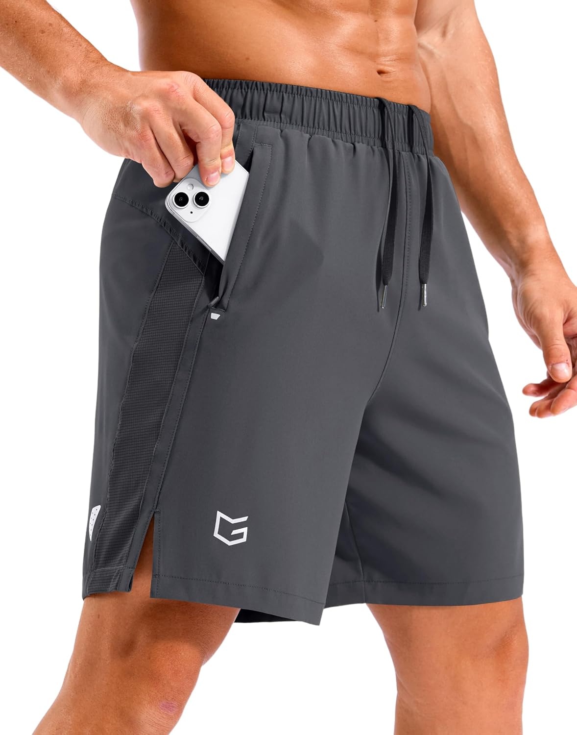 image:imageMens Running Athletic Shorts 795 Zip Pockets Gym Workout ShortDark Grey