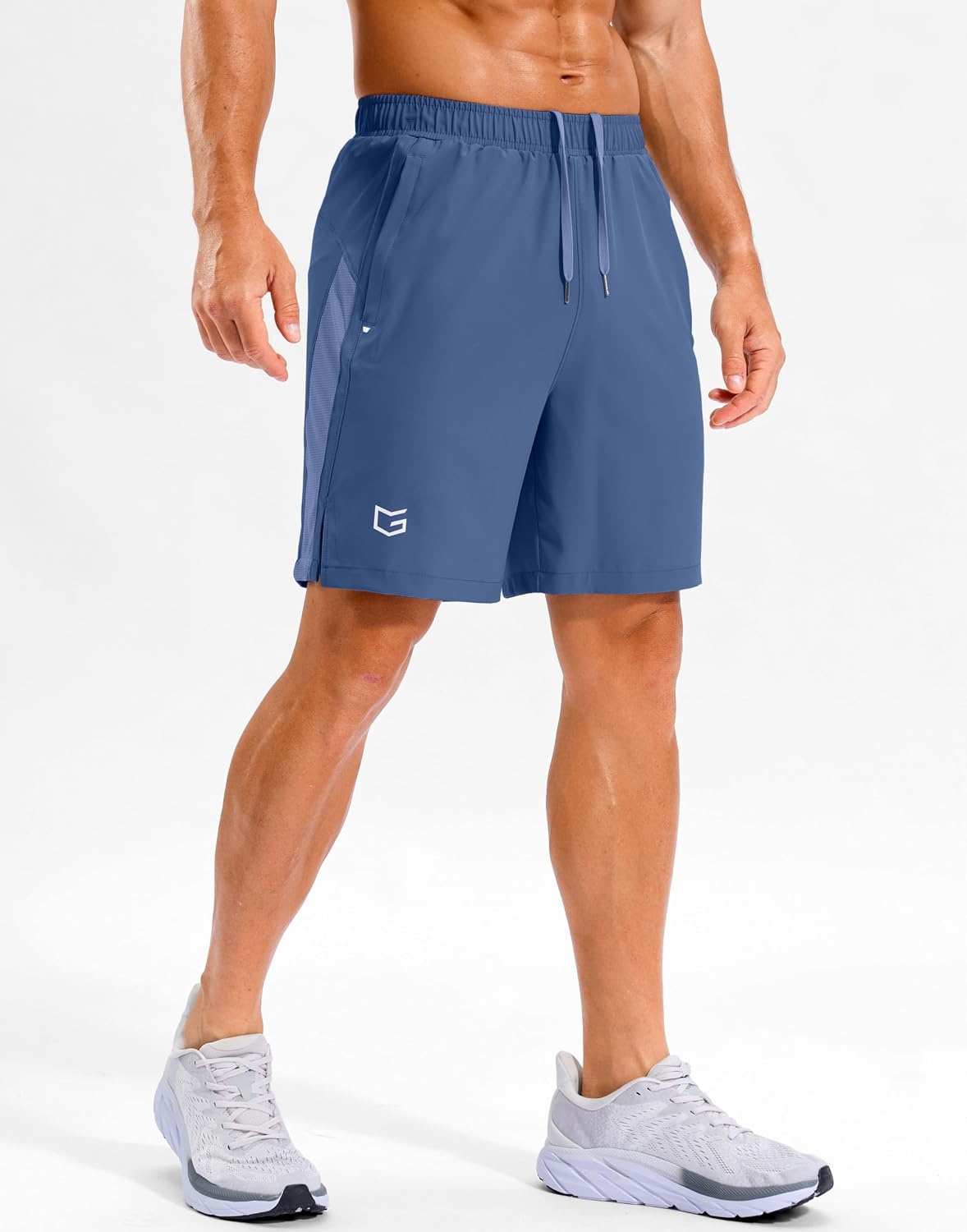 image:imageMens Running Athletic Shorts 795 Zip Pockets Gym Workout ShortDusty Blue