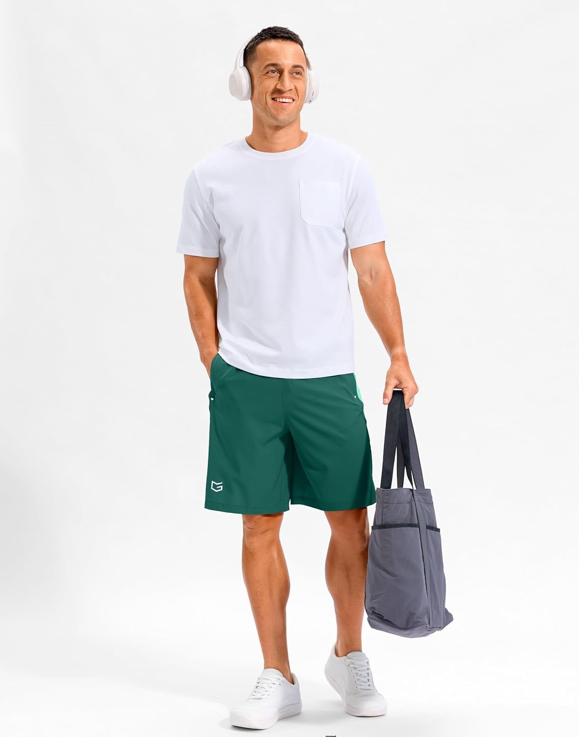 image:imageMens Running Athletic Shorts 795 Zip Pockets Gym Workout ShortGreen