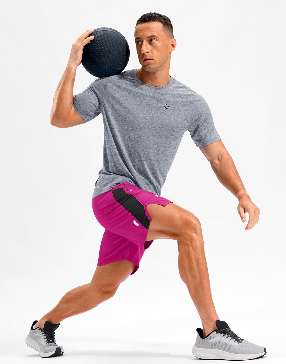 image:imageMens Running Athletic Shorts 795 Zip Pockets Gym Workout ShortRose