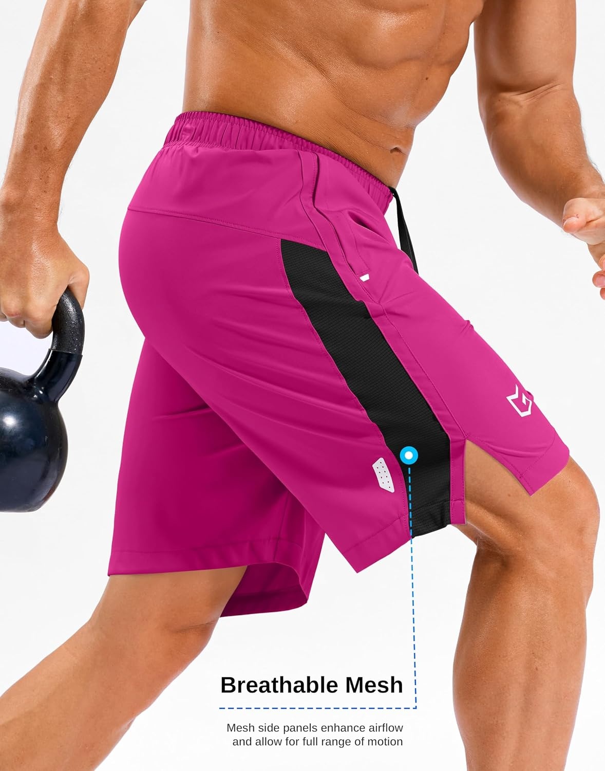image:imageMens Running Athletic Shorts 795 Zip Pockets Gym Workout ShortRose