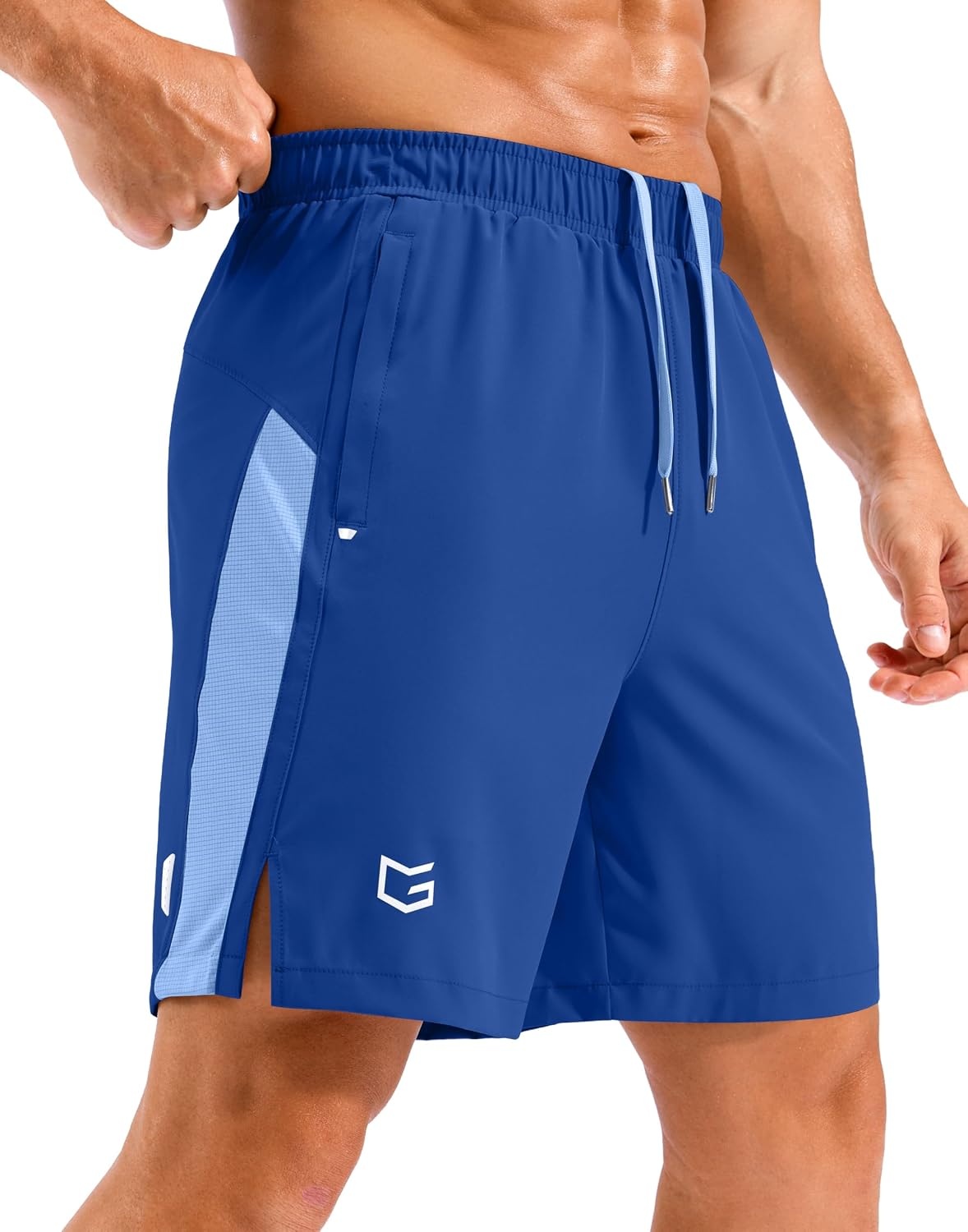 image:imageMens Running Athletic Shorts 795 Zip Pockets Gym Workout ShortRoyal Blue