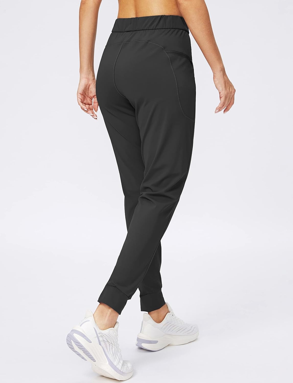 image:imageWomens Joggers with Zipper Pockets Tapered Athletic Pants for WomenBlack