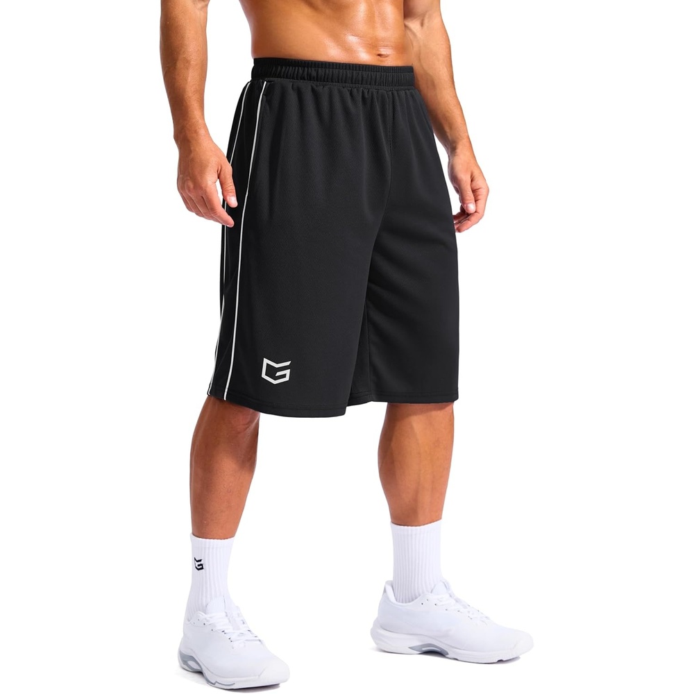image:imageG Gradual Mens 12 Long Basketball Shorts with PocketsBlackWhite