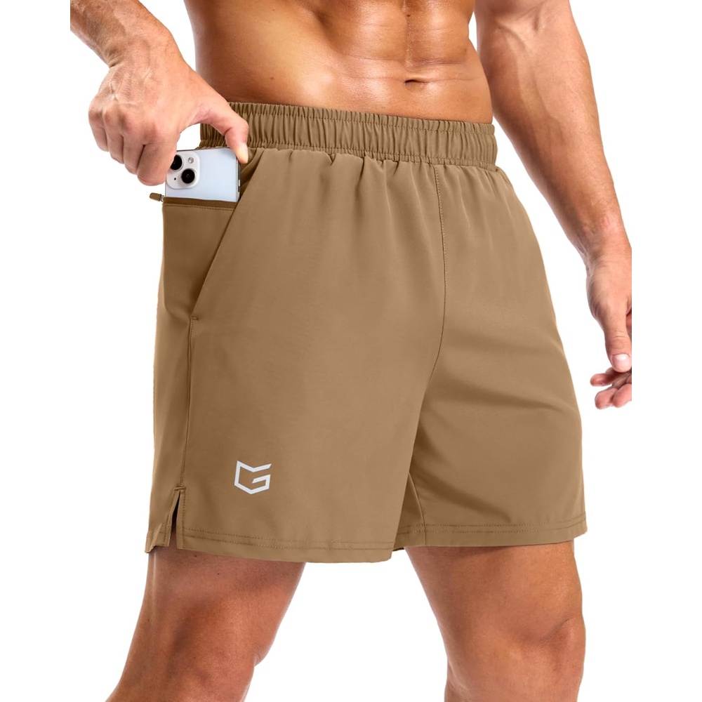 image:imageG Gradual Mens Athletic Running Shorts with 2 Zipper Pockets 7 5 9Dark Khaki