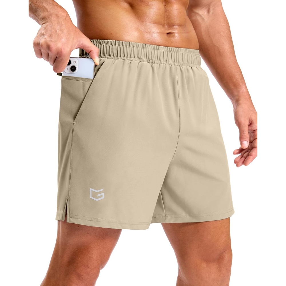 image:imageG Gradual Mens Athletic Running Shorts with 2 Zipper Pockets 7 5 9Khaki