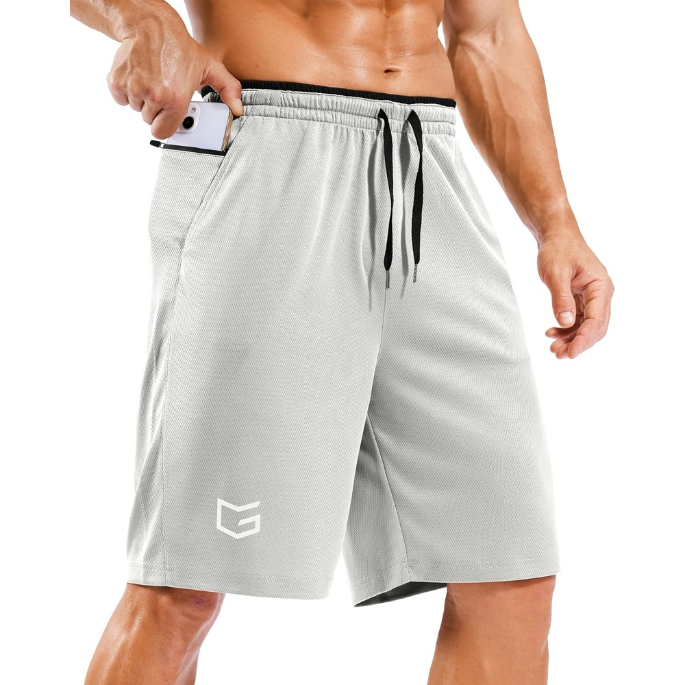 image:imageG Gradual Mens Long Basketball Gym Shorts 911 with PocketsLight Gray