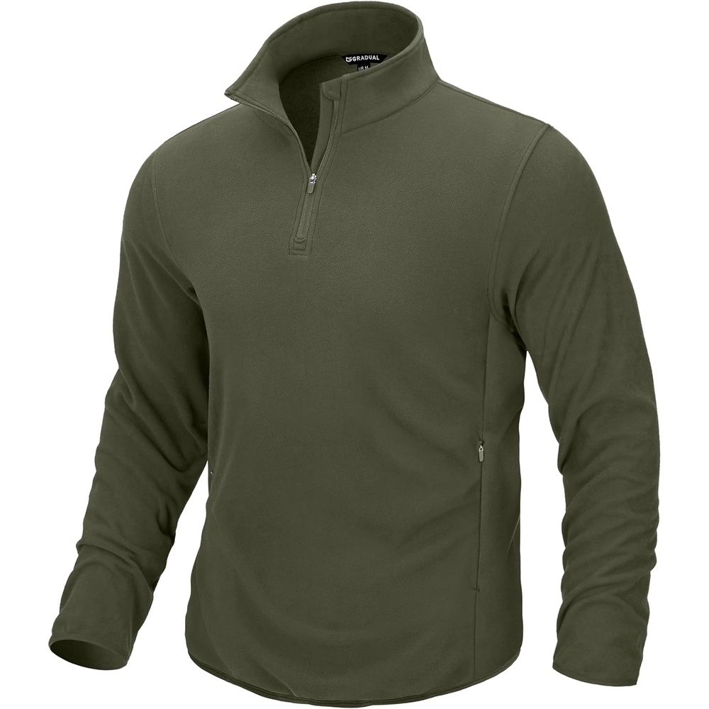 image:imageG Gradual Mens Quarter Zip Pullover Fleece with Zipper PocketsArmy Green