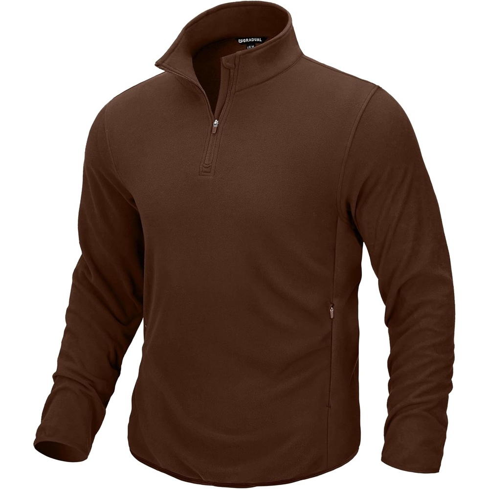 image:imageG Gradual Mens Quarter Zip Pullover Fleece with Zipper PocketsBrown