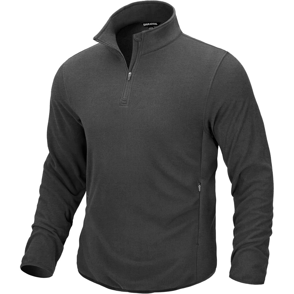 image:imageG Gradual Mens Quarter Zip Pullover Fleece with Zipper PocketsDark Grey