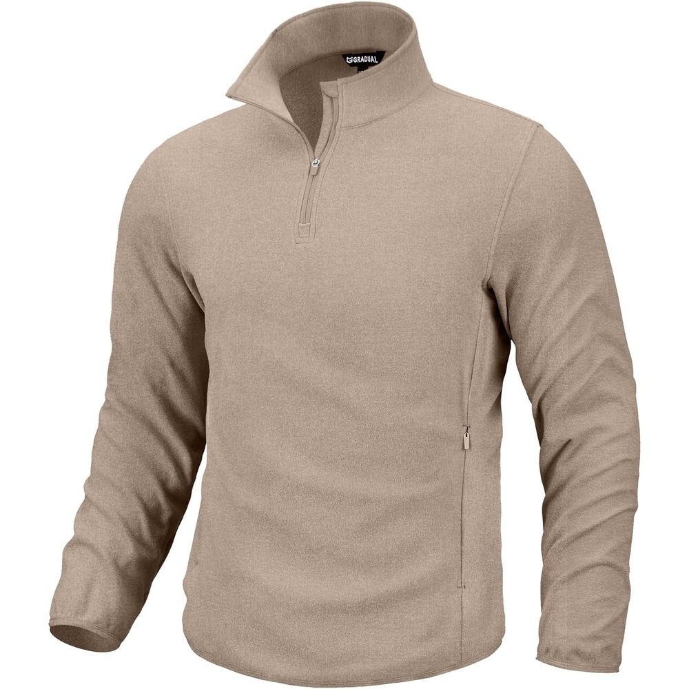 image:imageG Gradual Mens Quarter Zip Pullover Fleece with Zipper PocketsHeather Khaki