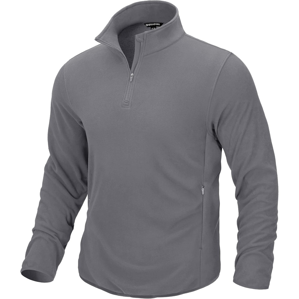 image:imageG Gradual Mens Quarter Zip Pullover Fleece with Zipper PocketsLight Grey