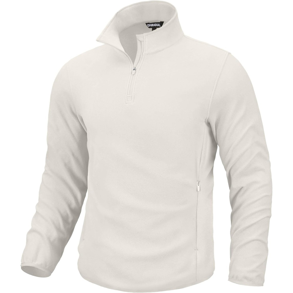 image:imageG Gradual Mens Quarter Zip Pullover Fleece with Zipper PocketsOffwhite