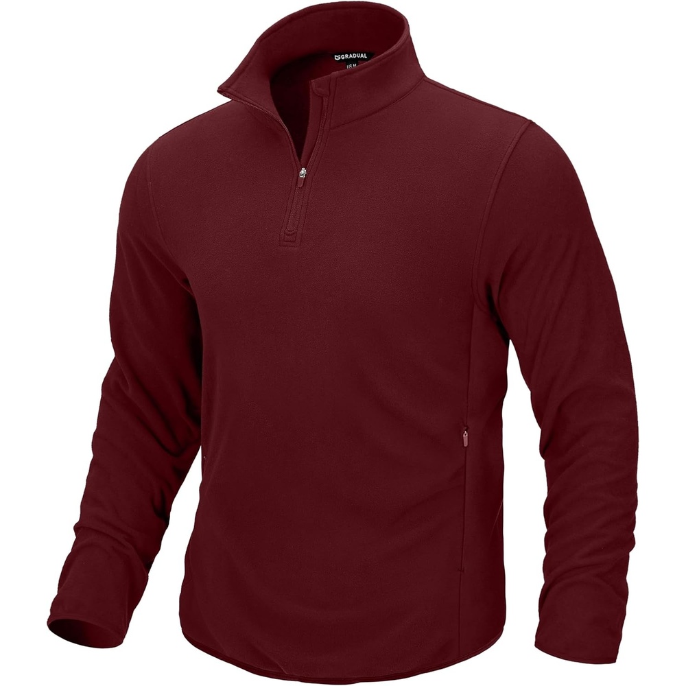 image:imageG Gradual Mens Quarter Zip Pullover Fleece with Zipper PocketsWine