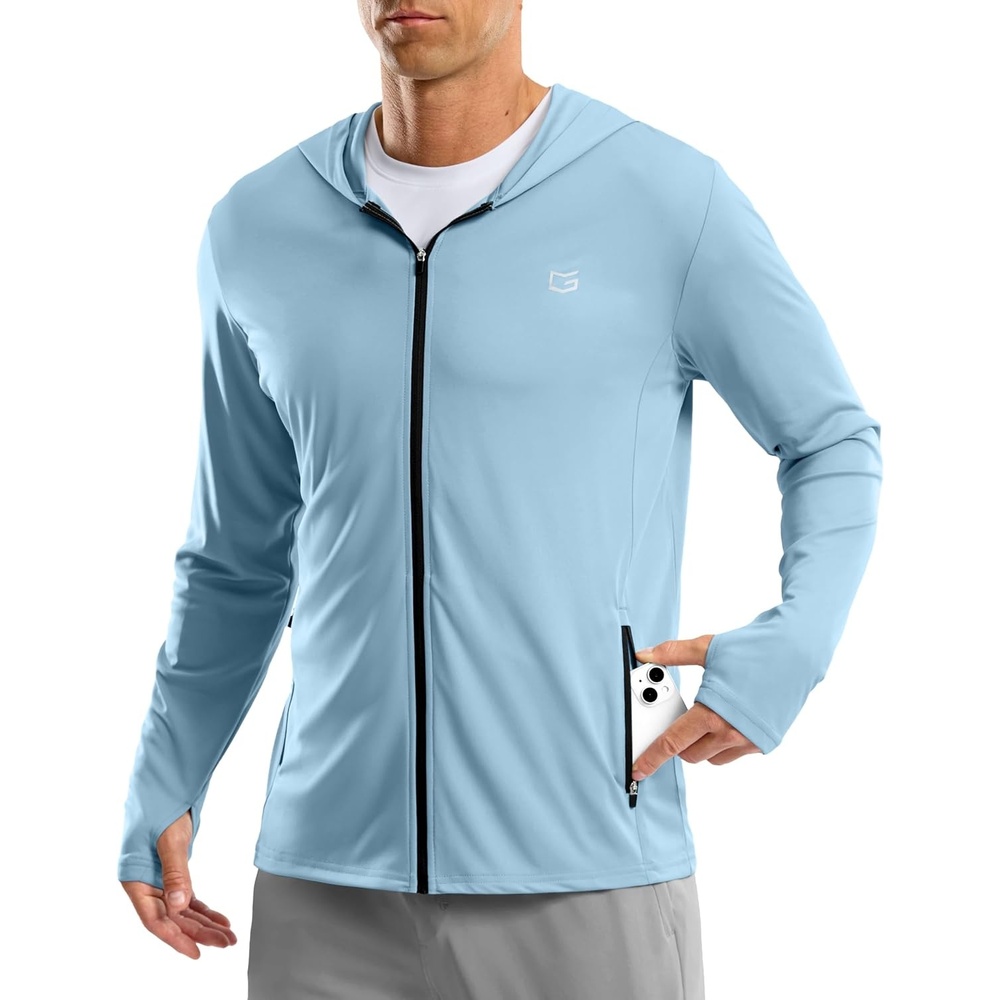 image:imageG Gradual Mens UPF50 Sun Hoodie Jacket Zip Up Hooded Hiking Fishing ShirtsLight Blue