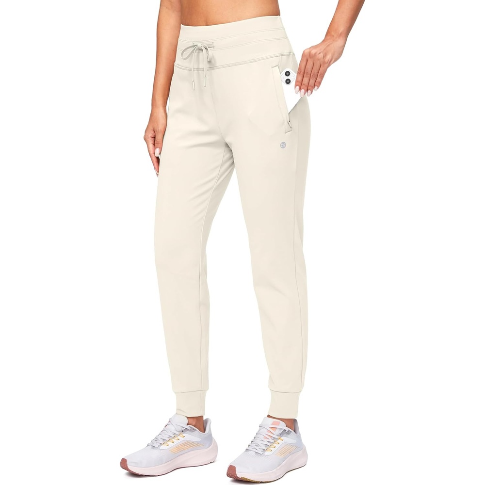 image:imageG Gradual Womens Fleece Lined Joggers High Waisted Water Resistant Thermal Winter Sweatpants Running Hiking PocketsBeige