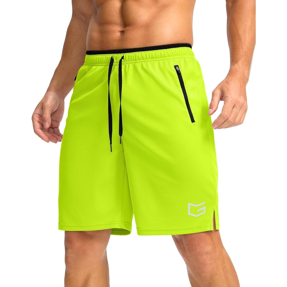 image:imageMens Athletic Shorts with Zipper Pocket 911 Basketball Long ShortsHighlight Yellow