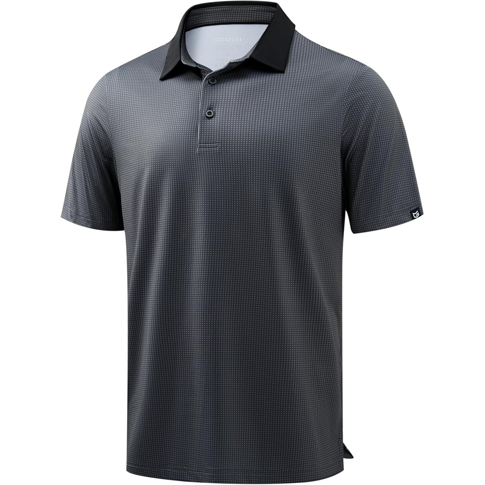 image:imageMens Golf Polo Shirts Dry Fit Print Golf Shirts for Men BreathableDeep Grey Grid